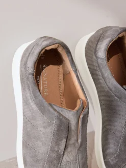 Gris - Baskets Signature sans lacets en cuir haut de gamme