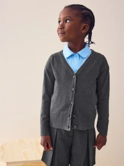 Gris - Cardigan à col en V Cotton Rich School (3-16ans)