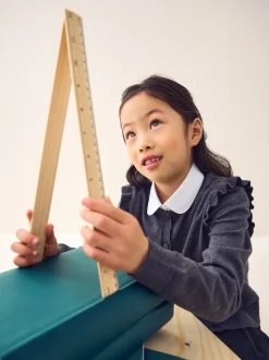 Gris - Cardigan d'école à épaules volantées en coton riche (3-16ans)