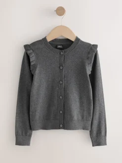 Gris - Cardigan d'école à épaules volantées en coton riche (3-16ans)