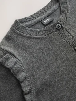 Gris - Cardigan d'école à épaules volantées en coton riche (3-16ans)