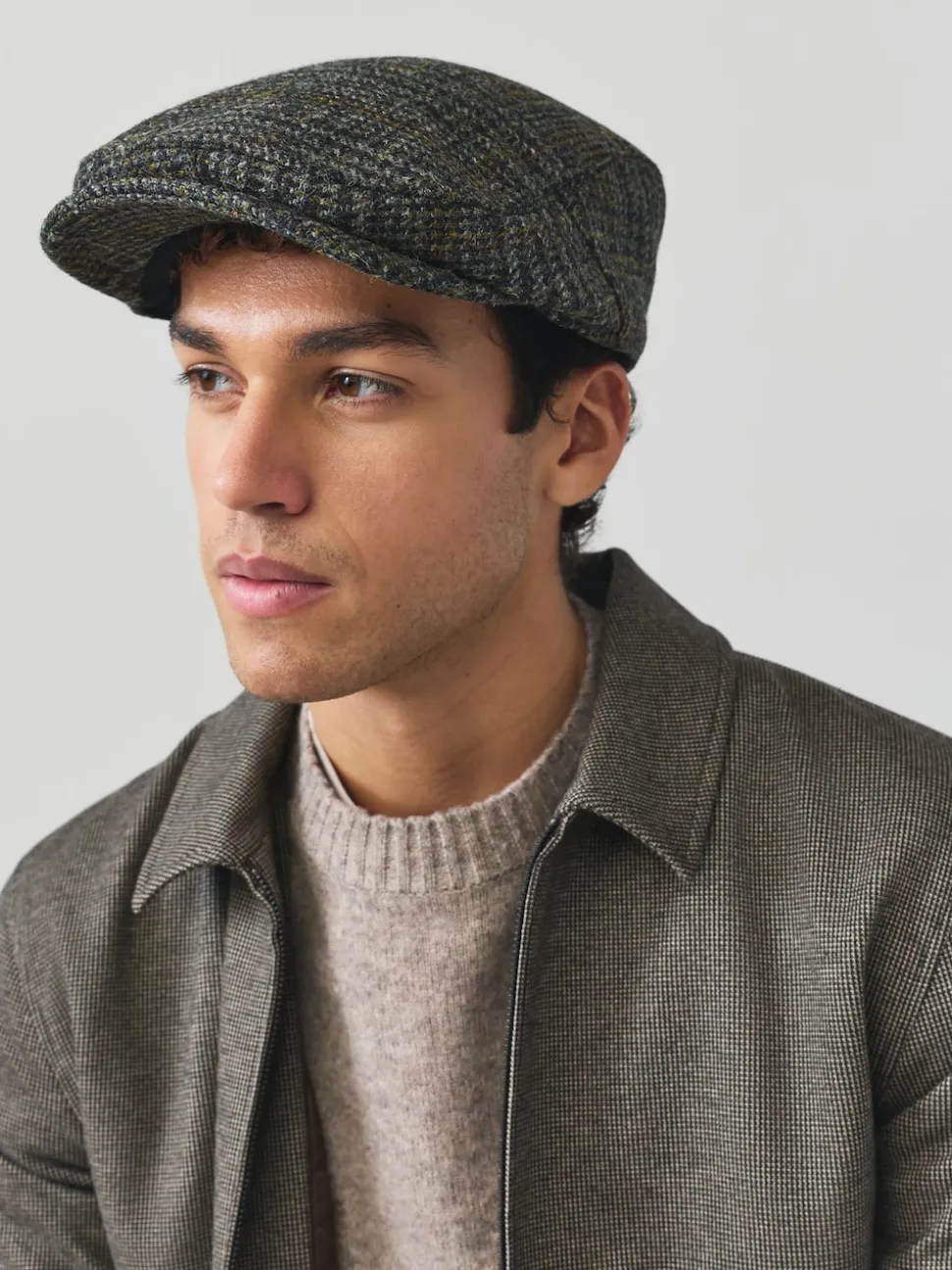 Gris - Casquette plate Harris Tweed Carreaux