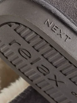 Gris - Chaussons chaussons en daim doublés de fausse fourrure