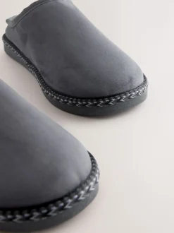 Gris - Chaussons mules à bande en microdaim