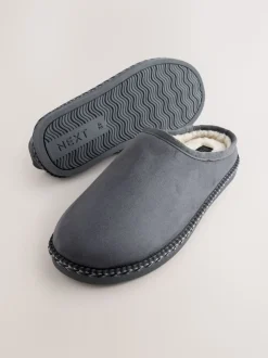 Gris - Chaussons mules à bande en microdaim