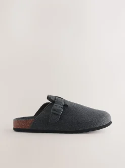 Gris - Chaussons mules à boucle