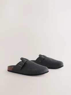 Gris - Chaussons mules à boucle