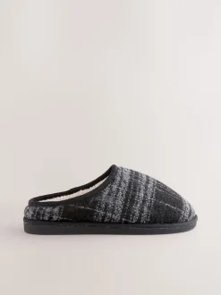 Gris - Chaussons mules à carreaux