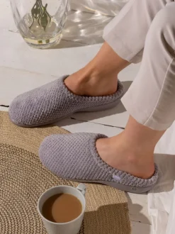 Gris - Chaussons mules Totes Isotoner Popcorn Terry