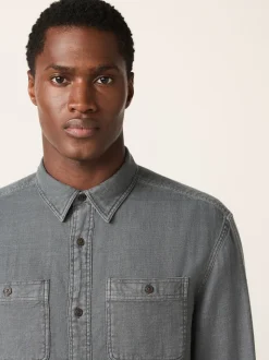 Gris - Chemise à manches longues texturée à deux poches Coupe classique