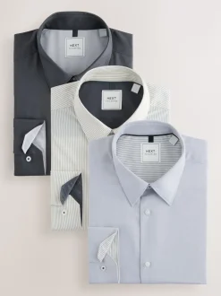 Gris - Chemises intelligentes à simple poignet d'entretien facile 3 Pack