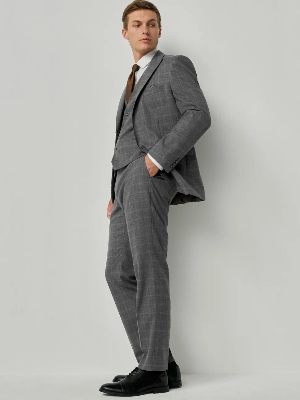Gris - Coupe sur mesure Check Flannel Suit Veste