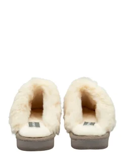 Gris - Dunlop Chaussons mules en faux daim col en fourrure