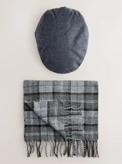 Gris - Ensemble casquette plate et écharpe à Carreaux