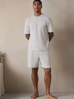 Gris - Ensemble pyjama à manches courtes en éponge