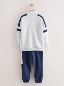 Gris - Ensemble sweat-shirt et joggings à col zippé en entonnoir