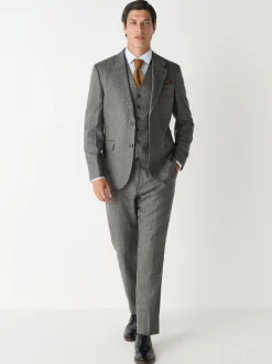 Gris - Gilet de costume coupe ajustée à rayures à chevrons en laine mélangée