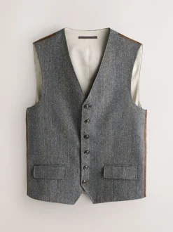 Gris - Gilet de costume coupe ajustée à rayures à chevrons en laine mélangée