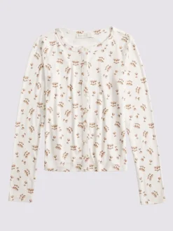 Gris - Haut de pyjama Abercrombie & Fitch en maille pointelle à manches longues