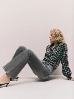 Gris - Jean évasé extensible à taille haute