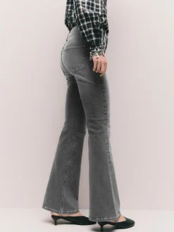 Gris - Jean évasé extensible à taille haute