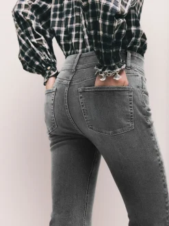 Gris - Jean évasé extensible à taille haute