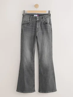 Gris - Jean évasé extensible à taille haute