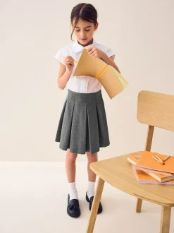 Gris - Jupe d’école plissée extensible en jersey (3-17ans)