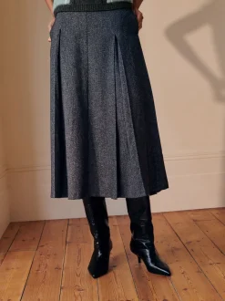 Gris - Jupe mi-longue plissée mouchetée