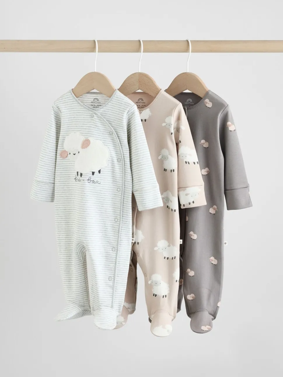 Gris - Lot de 3 dors-bien à boutons-pression bébé