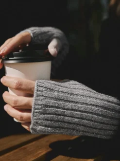 Gris - Lot de 1 gants chauffe-mains côtelés