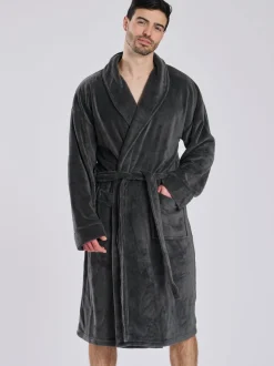 Gris - Loungeable Robe de chambre col châle en polaire