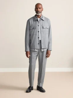 Gris - Pantalon élégant Signature Reiss Regular fuselé en 100% laine mérinos avec dos élastique