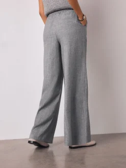 Gris - Pantalons ceinturés à jambes larges en laine