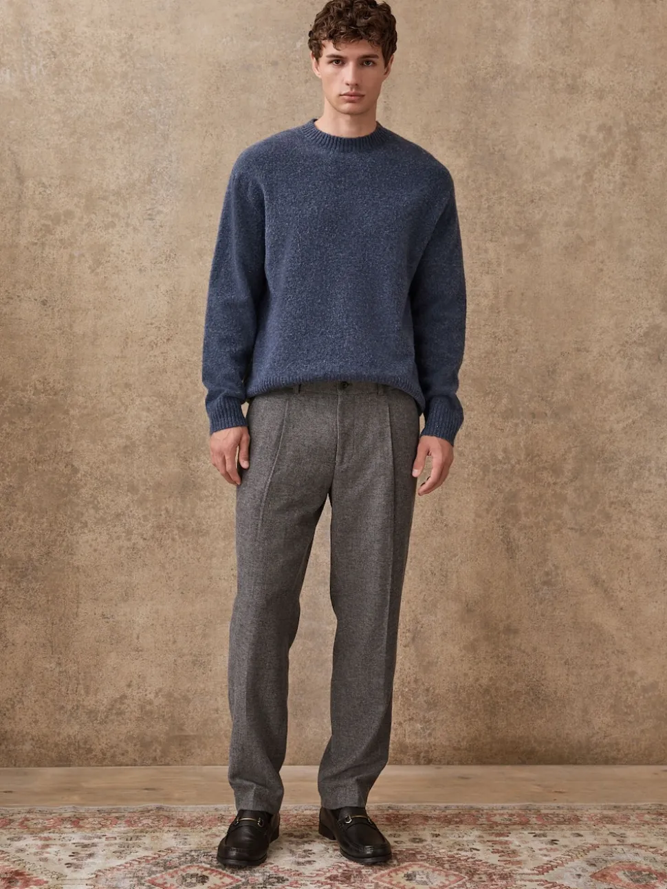 Gris - Pantalons élégants texturés et fuselés coupe standard avec laine