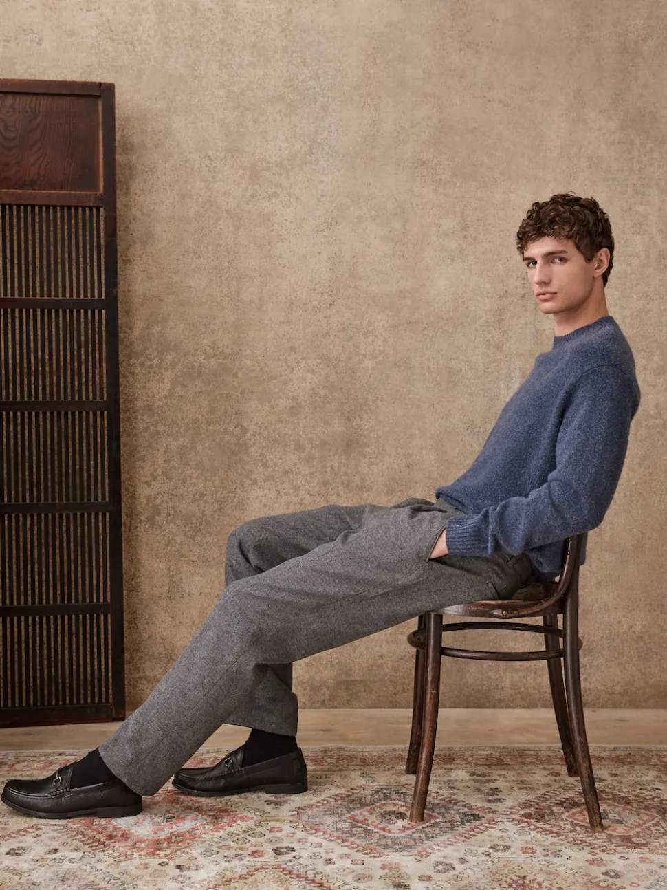 Gris - Pantalons élégants texturés et fuselés coupe standard avec laine