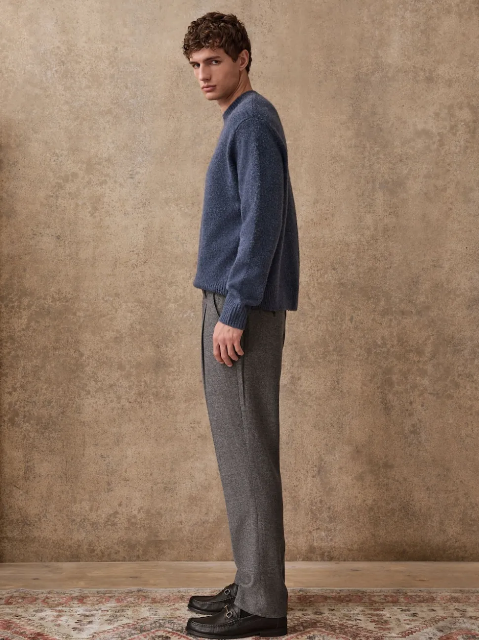 Gris - Pantalons élégants texturés et fuselés coupe standard avec laine