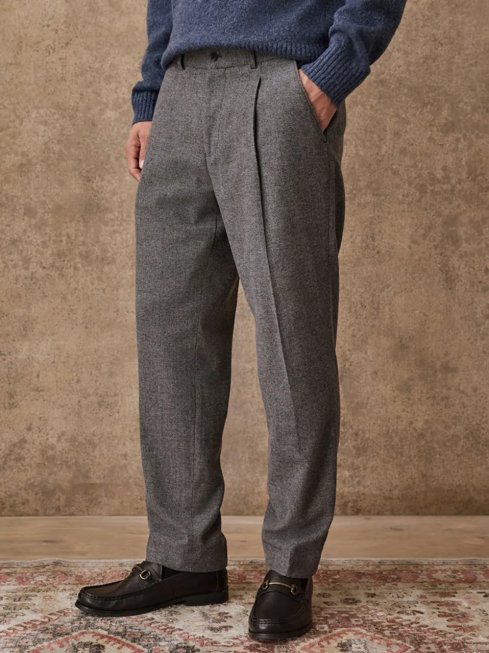 Gris - Pantalons élégants texturés et fuselés coupe standard avec laine