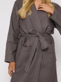 Gris - Peignoir gaufré Loungeable 100% coton