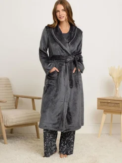 Gris - Peignoir M&Co à col châle à ruban