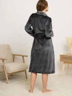 Gris - Peignoir M&Co à col châle à ruban