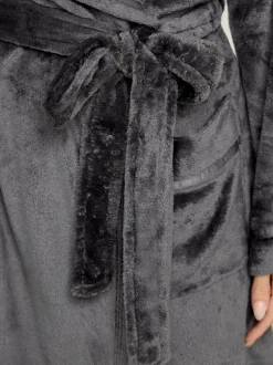 Gris - Peignoir M&Co à col châle à ruban