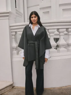Gris - Poncho cape enveloppant sur le devant