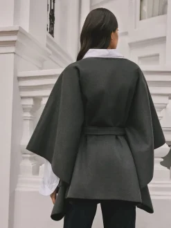 Gris - Poncho cape enveloppant sur le devant