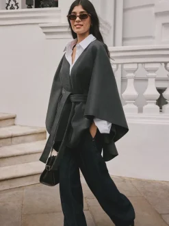 Gris - Poncho cape enveloppant sur le devant