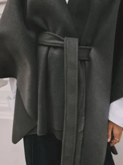 Gris - Poncho cape enveloppant sur le devant