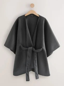 Gris - Poncho cape enveloppant sur le devant
