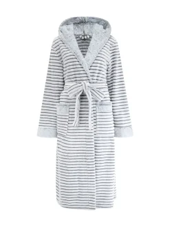 Gris - Pour Moi Robe de chambre cosy en polaire côtelée Mi-long À capuche