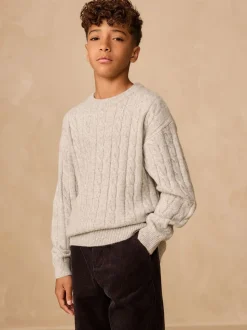 Gris - Pull à col rond en maille torsadée (3-16ans)