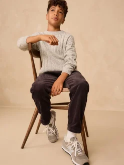 Gris - Pull à col rond en maille torsadée (3-16ans)